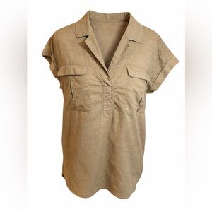 J. Jill Tan Cotton Utility Top Short Sleeve Women’s Size Small